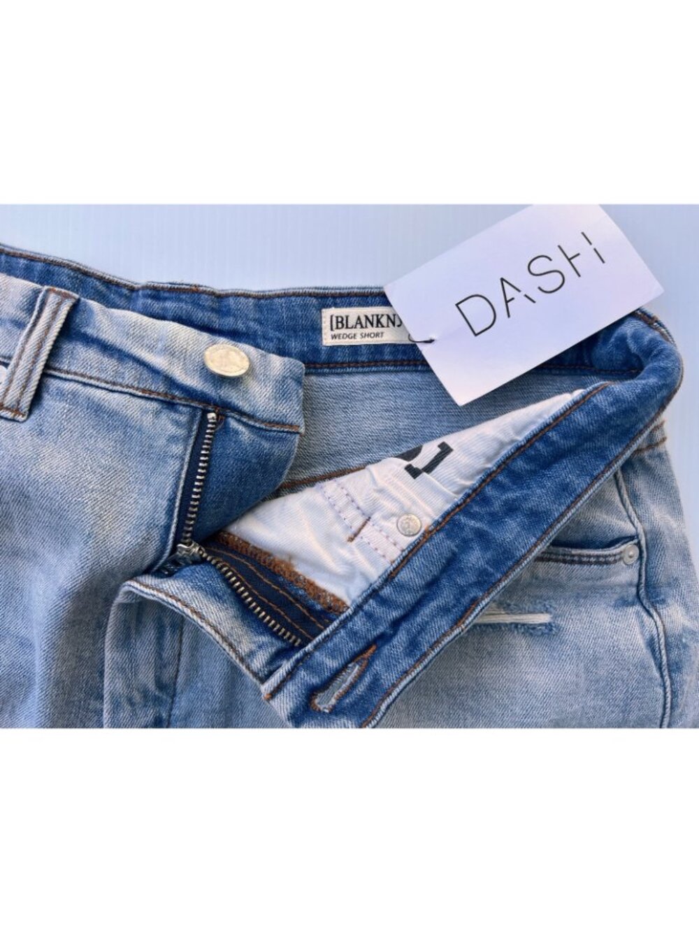Blank NYC Wedge Shorts Womens Distressed Cut Off Denim Size 31 Light Blue NWOT - Picture 5 of 10